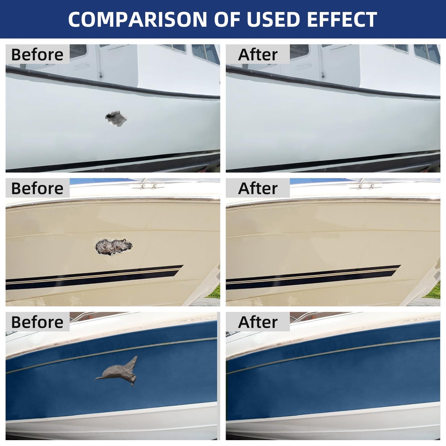 Globalcom Fiberglass Boat Repair Kit, (Color Match) Gel Coat Repair Kit for Boats, Marine Fiberglass Repair Kit for Boats, Epoxy Filler for Boats, Fiberglass Repair Kit Fix Holes Chips Pit Cracks