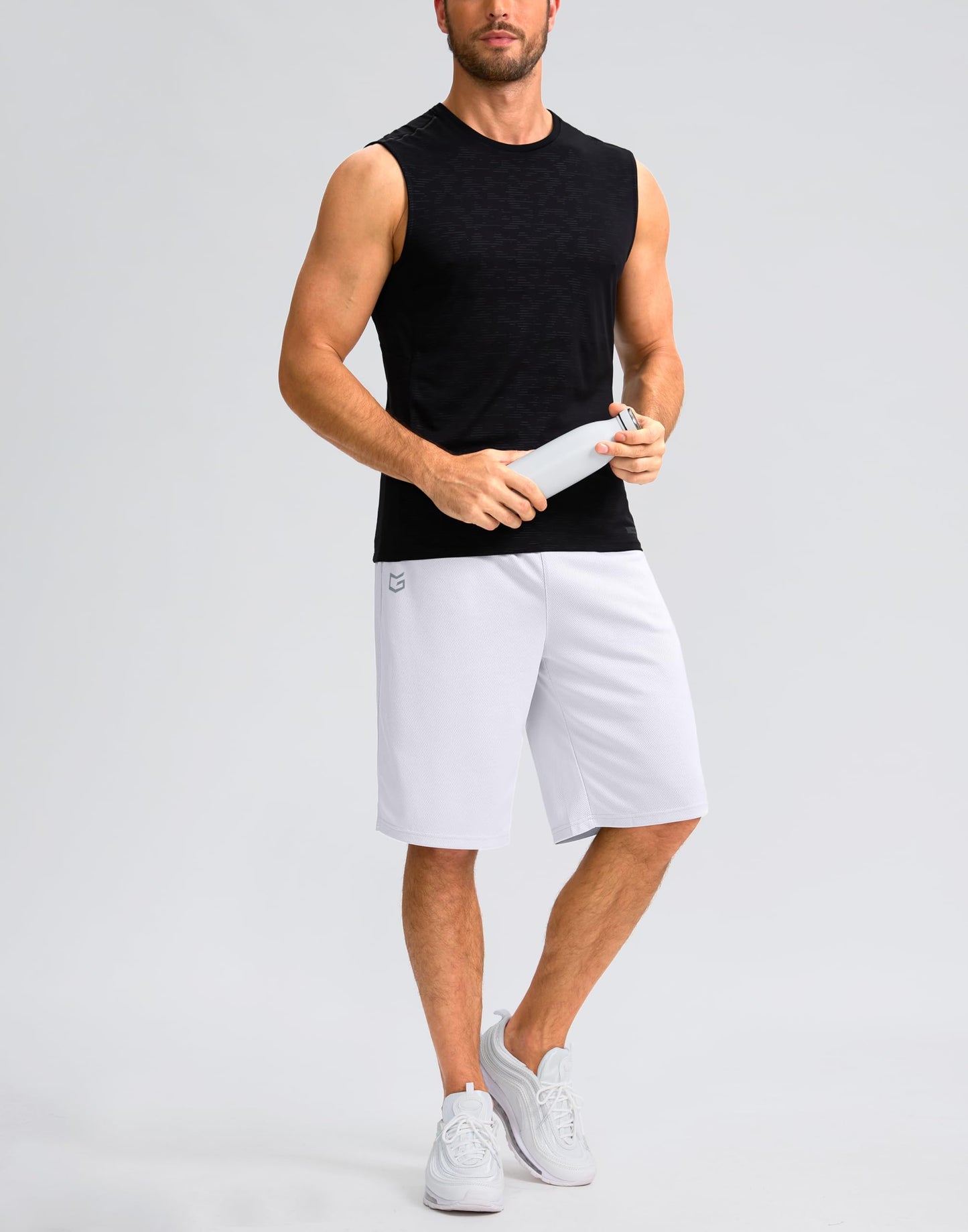 G Gradual Men's Athletic Shorts with Pockets 9" / 11" Long Basketball Shorts Lightweight Quick Dry Gym Workout Shorts for Men(White,XL)