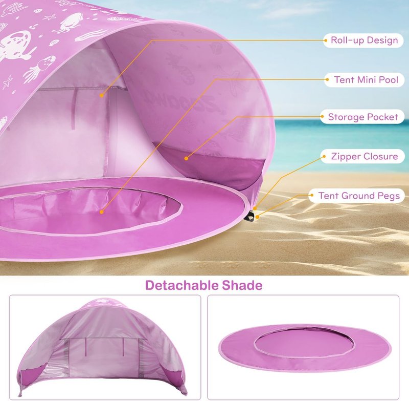 Baby Beach Tent - Pop Up Sun Shade for Infants | Portable UV Protection with Sand Toys Set