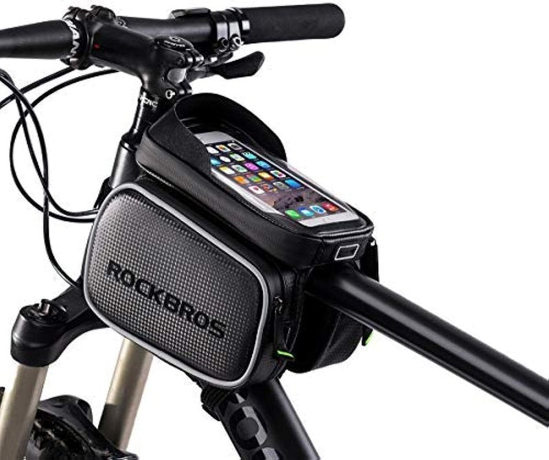 ROCKBROS Bike Phone Bag, Waterproof Large-Capacity Handlebar & Top Tube Phone Pouch for Cycling, Fits Smartphones Up to 6.2 Inches, Storage Case for Road & Mountain Bikes