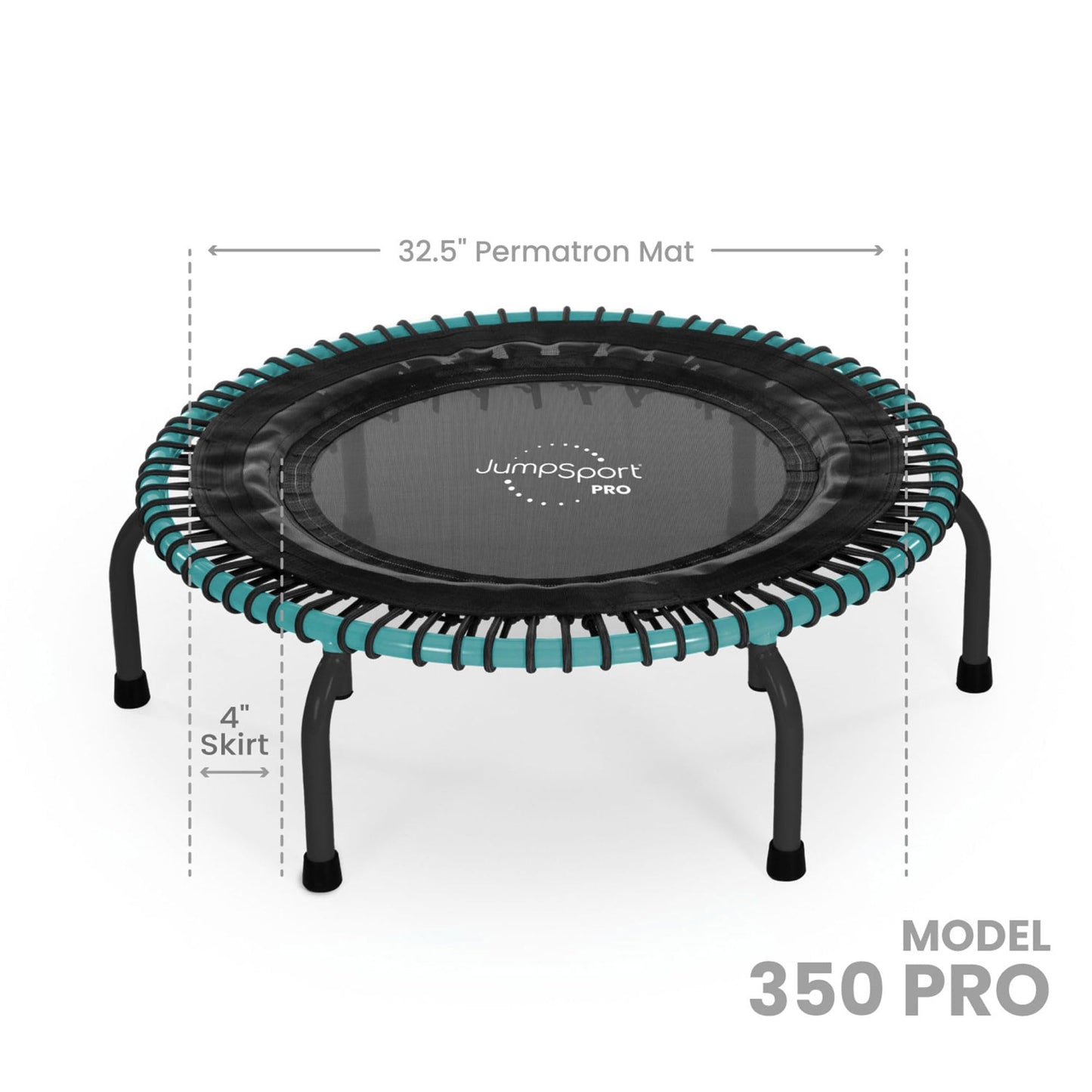 JumpSport 350 Pro Fitness 39 Inch FlexBounce Cardio Workout Indoor Trampoline with 4 Elastic Cords for Home Gyms, Teal and Black