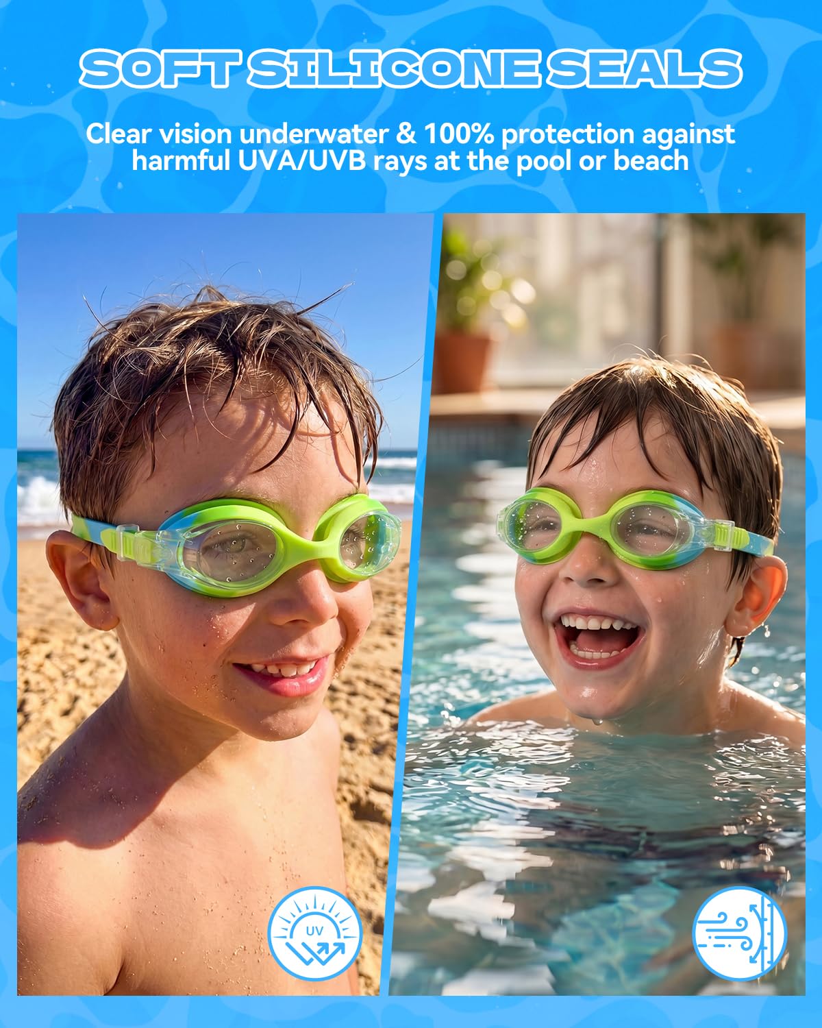 Aegend Swim Goggles for Kids Age 3-8 Anti-Fog Clear Vision Full Protection Goggles Perfect for Toddler Swimming (Green-1 Pack)