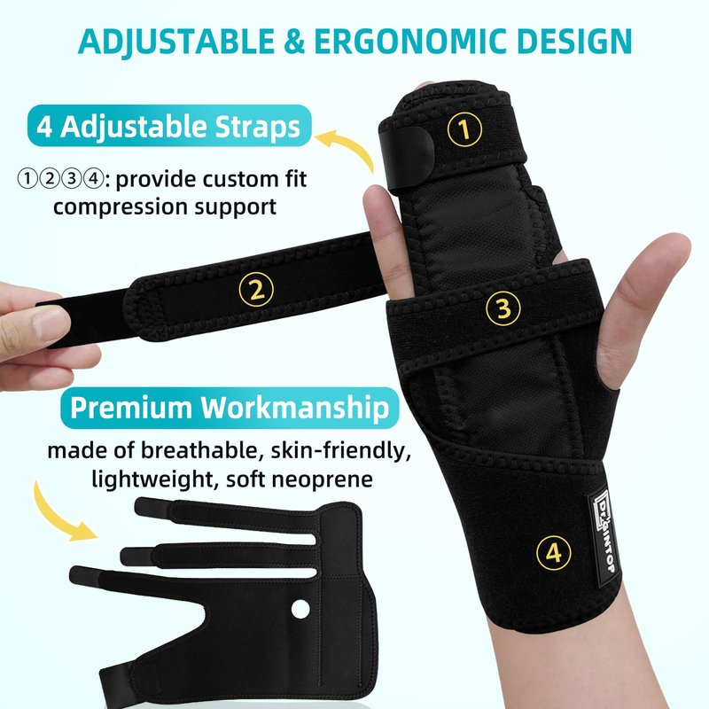 DR. GINTOP Trigger Finger Splint with Detachable Metal Splint Support for Middle/Index/Ring/Pinky Finger, Finger Brace with Hand Splint relief for Metacarpal Fractures, Arthritis, Contractures - Left