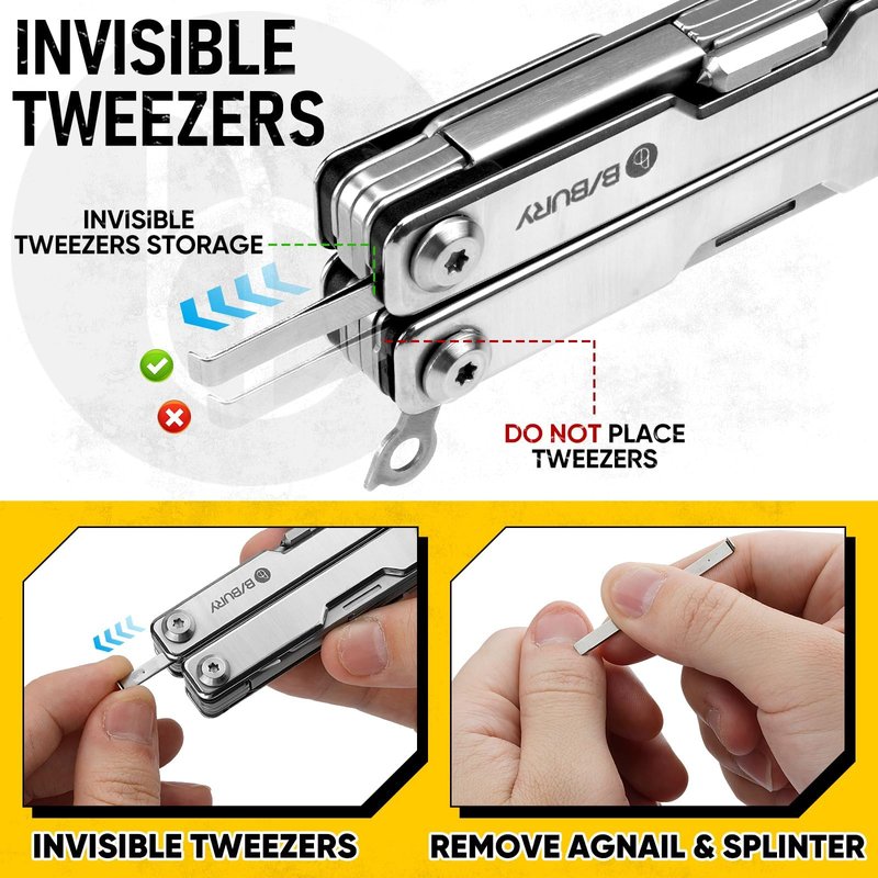 BIBURY Mini Multitool BI2052A, 8 in 1 Keychain EDC Scissors w/Window Breaker, Seat Belt Cutter, Bottle Opener for Outdoor Survival, Multi Tool Cool Gadget TSA Approved, Gift for Men Women