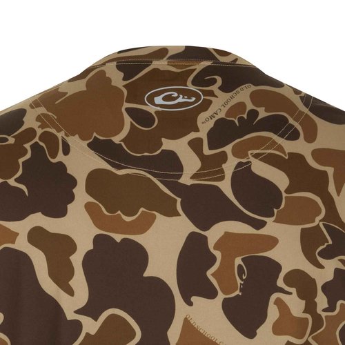 Drake Waterfowl Men's EST Camo Performance Crew Short Sleeve Shirt | Cooling UPF 50+ Sun Protection Hunting T-Shirt for Men, Old School, Size: 2XL