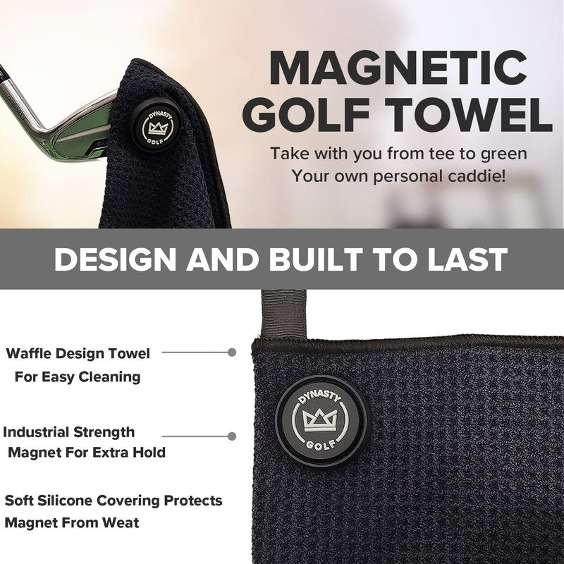 Golf Ball Cleaning Towel, Pocket-Size Greenside Mini Golf Towel with Magnetic Pickup, Waffle Microfiber