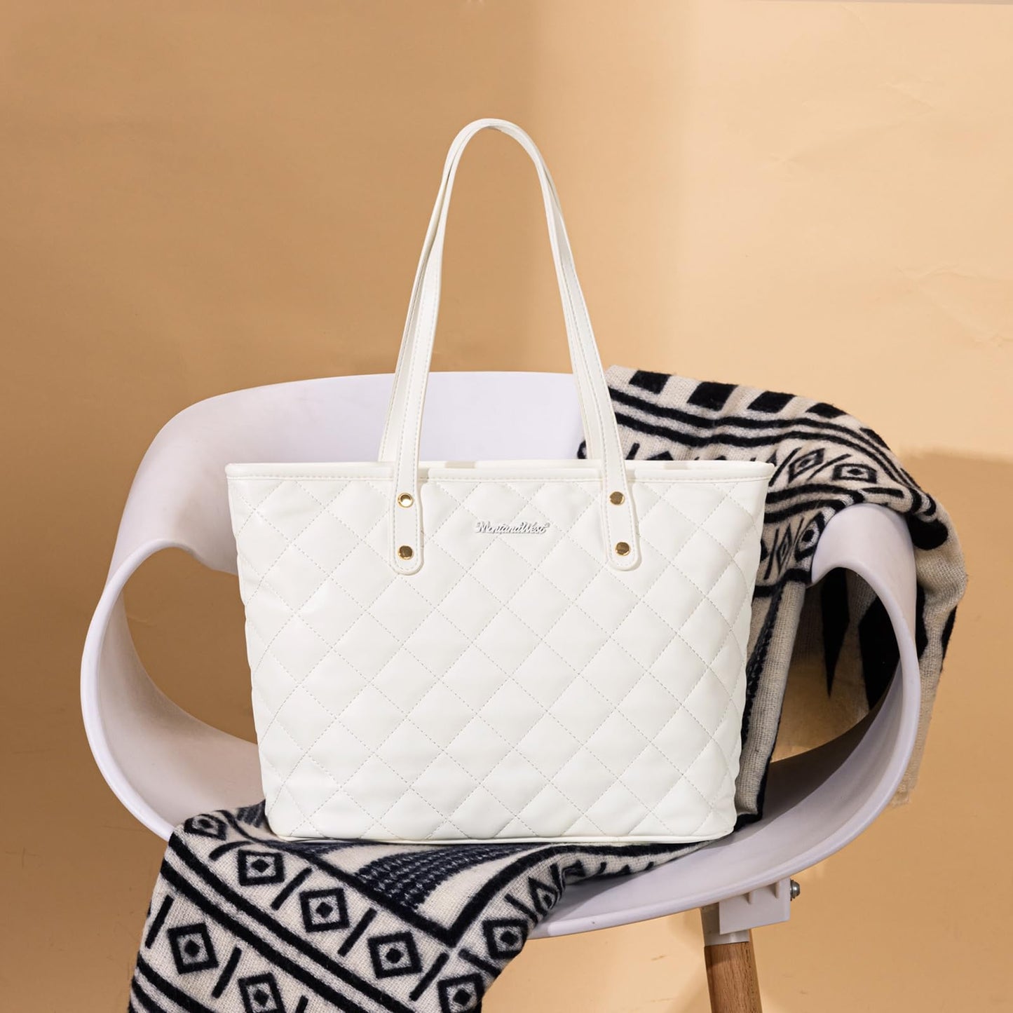 Montana West white purse quilted tote bag for women large tote purse for women shoulder bag womens handbags hobo purse with top zipper MWC-084BWT