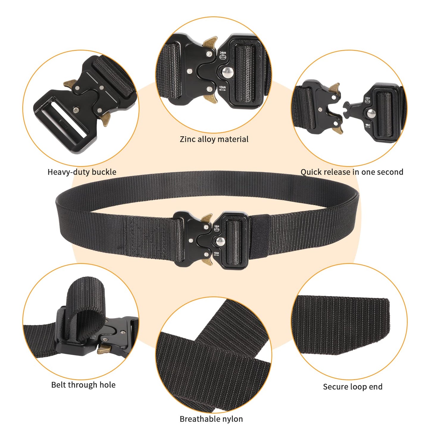abcGoodefg 2 Pack Work Belt, Military Style Tactical Belts for Men, Quick-Release Metal Buckle with Molle Key Ring Holder & EDC Pouch