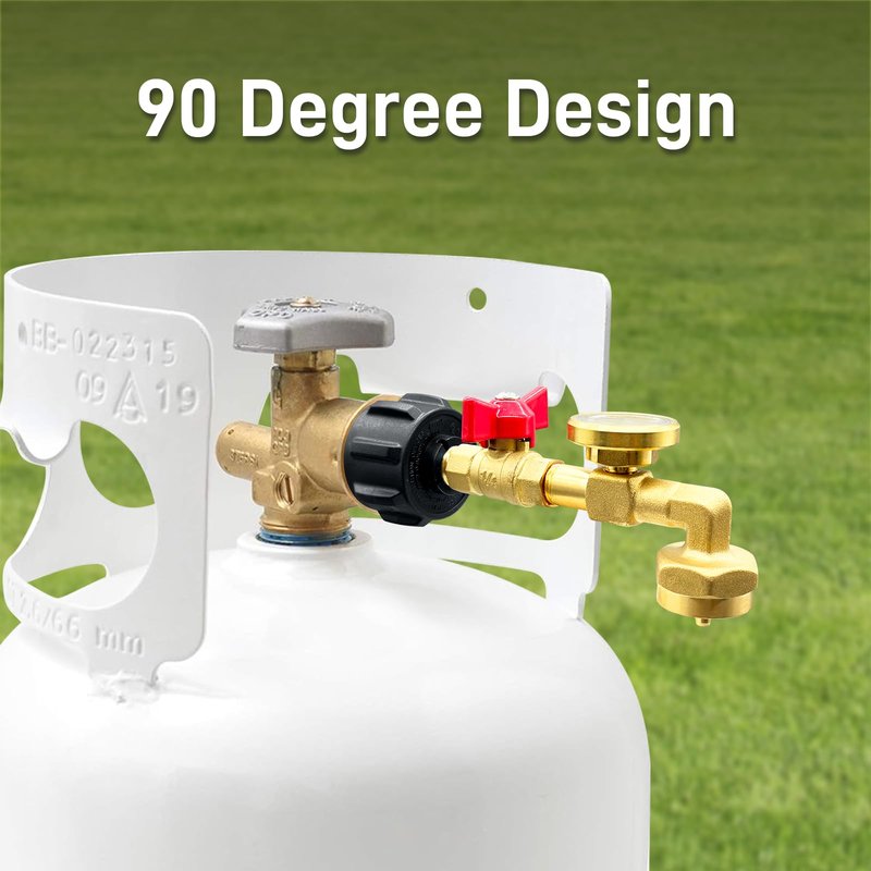 Upgraded Refill Adapter for 1 lb. Tanks, Propane Refill Adapter 20lb to 1lb Converter with Valve and Gauge, QCC1 Propane Adapter for Refillable Propane Cylinder 1 lb,90 Degree Elbow Design,for Camping