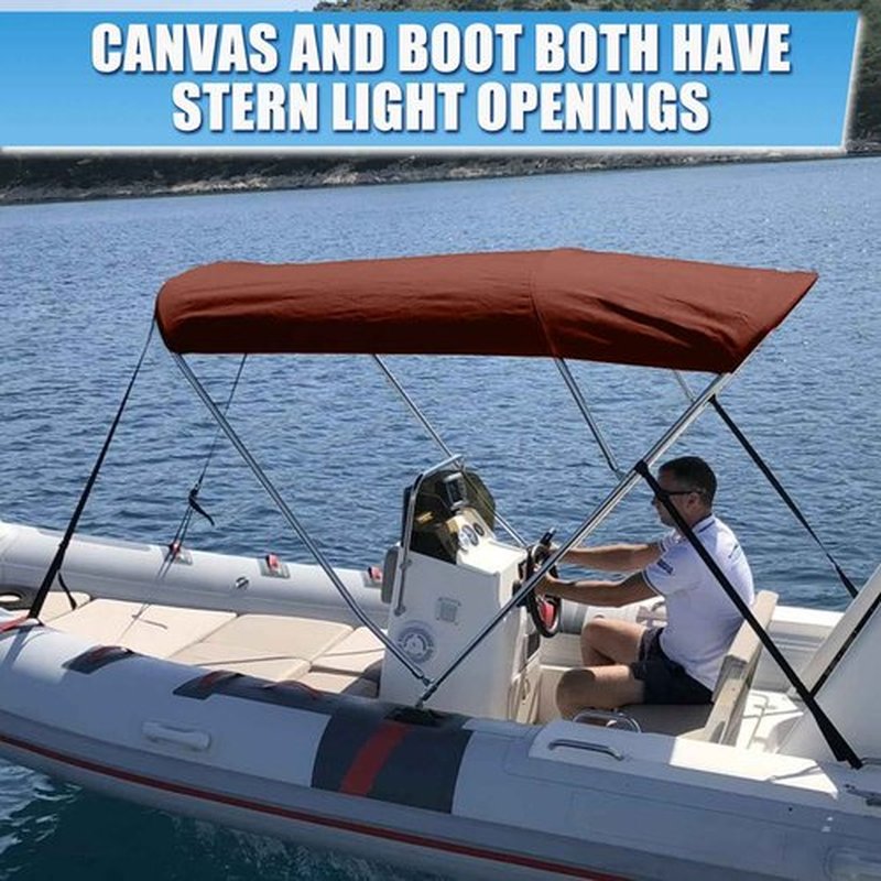Cerumute 3 Bow Bimini Top Replacement Canvas with Stern Light Hole and Storage Boot, 900D Heavy Duty Waterproof Bimini Top Canvas Only Without Frame, 6'L 61"-66" W Burgundy
