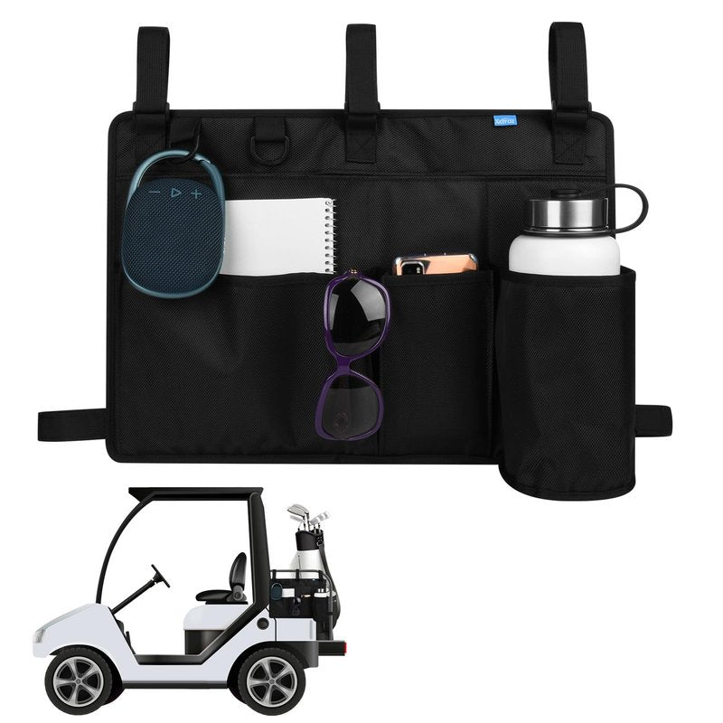Xxerciz Golf Cart Rear Seat Organizer, Lightweight Folding Storage Bag Portable Golf Cart Accessories with Adjustable Strap for EZGO Yamaha Club Car, Wheelchair and Walker