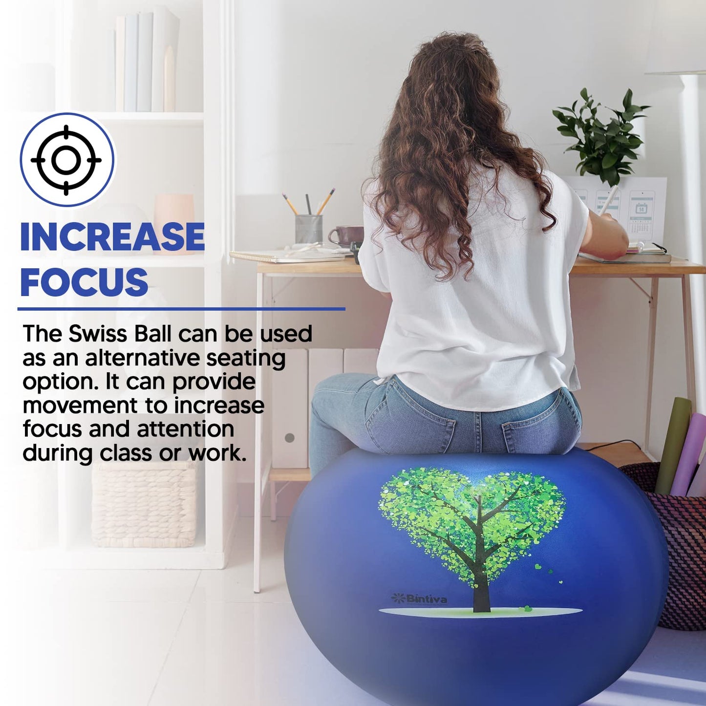 bintiva Exercise Ball with Sand Inside - No Roll Yoga Fitness Balance Ball - Weighted Swiss Ball