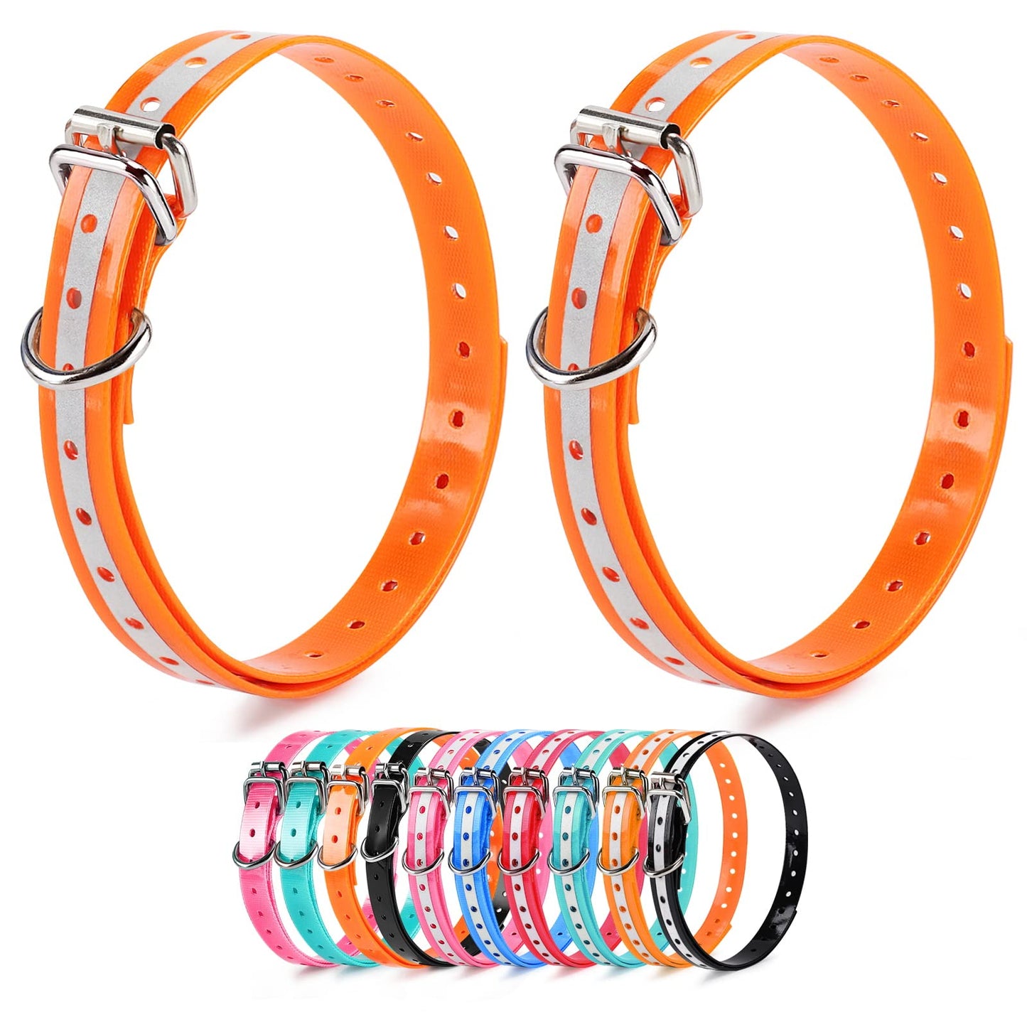 LuckinPET Replacement Collar Strap, Compatible with Petsafe,PATPET,Sportdog,Garmin,Dogtra,etc Most Training Collar/Fence Reciever, 3/4',Reflective,Adjustable,Metal Buckled,Waterproof (Orange Pack2)