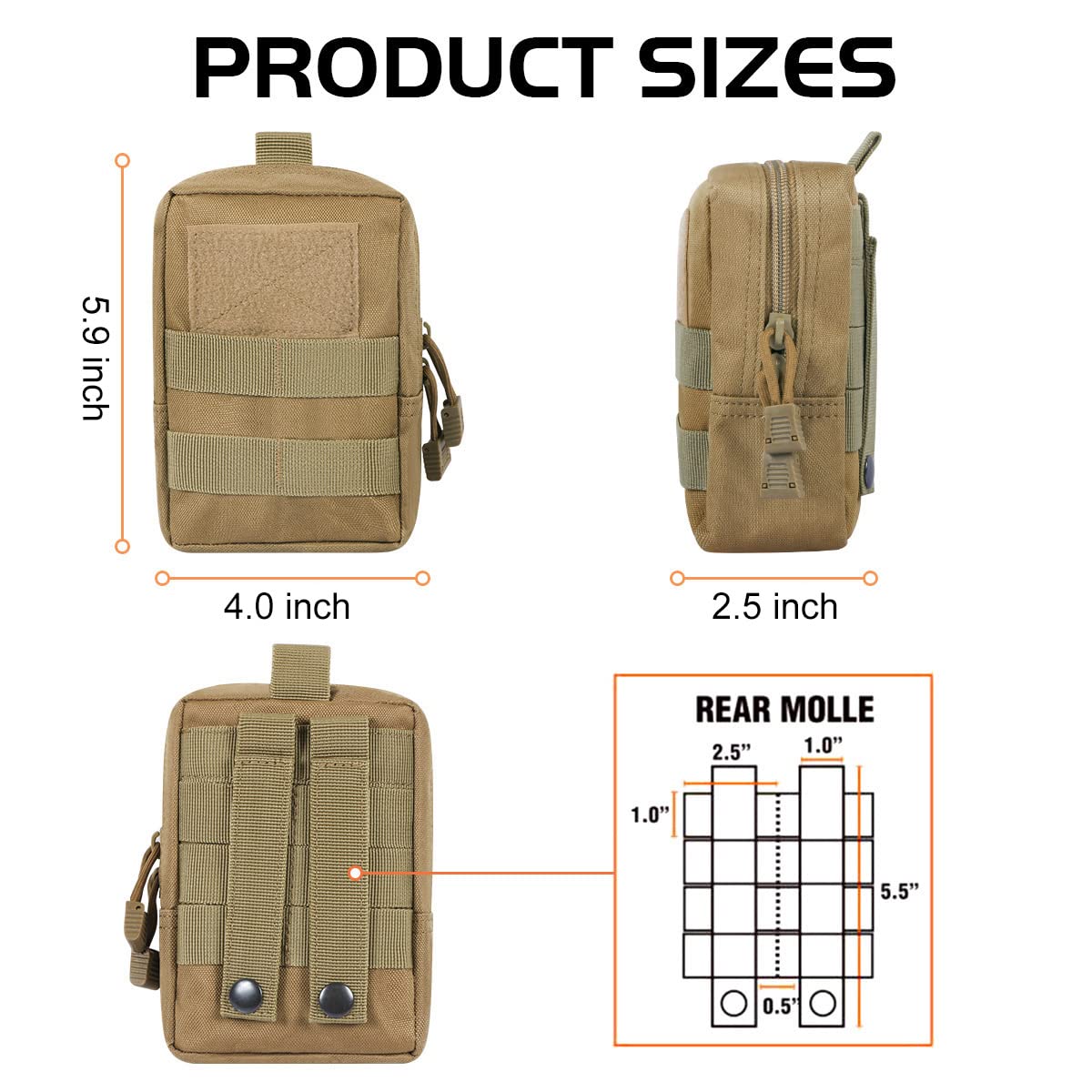 Gogoku 4-Pack Molle Pouch Tactical Molle Pouches Compact Utility EDC Waist Bag Pack Khaki