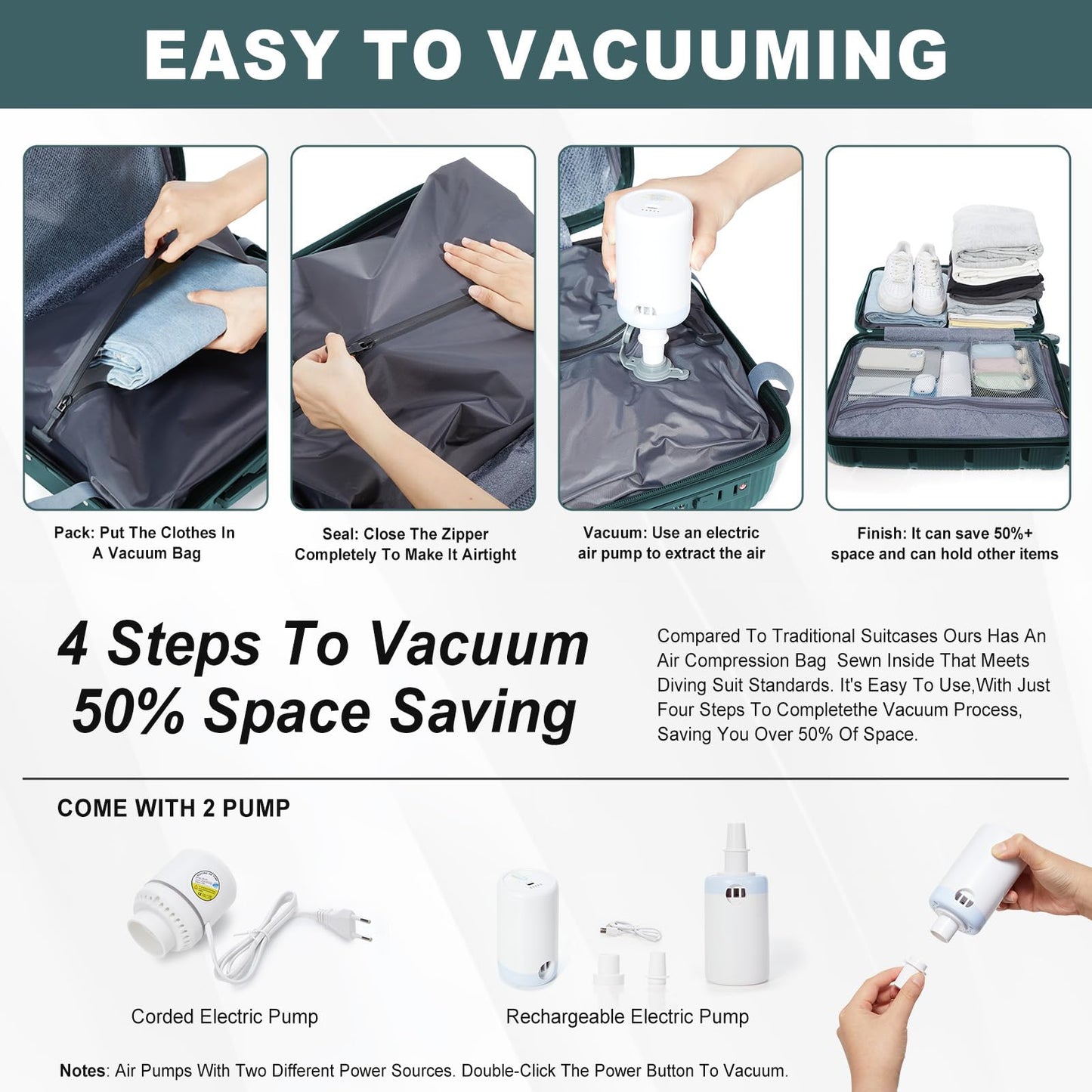 bluterm Travel Backpack with Vacuum System, Personal Item Carry On Flight Approved 18x14x8 inches, Air Compression Backpack with Pump Large Seal Backpacks for Women Men Mochila de Viaje