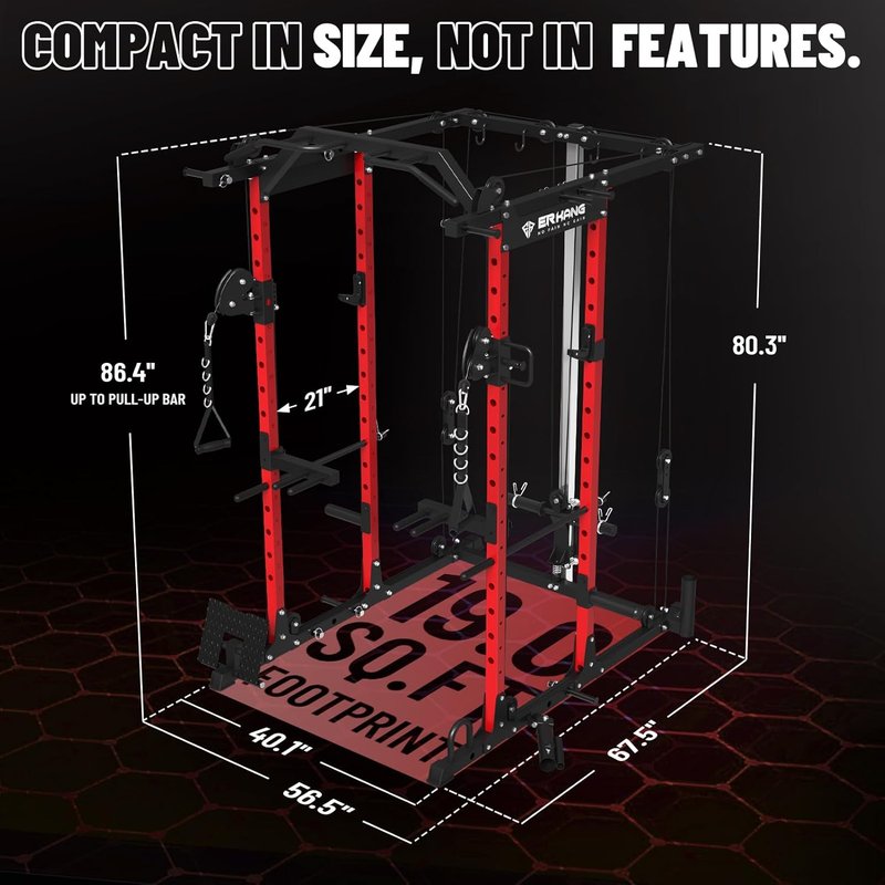 Power Cage - 1500LBS Multi-Function Workout Rack with Cable Crossover | Home Gym Equipment (Red)