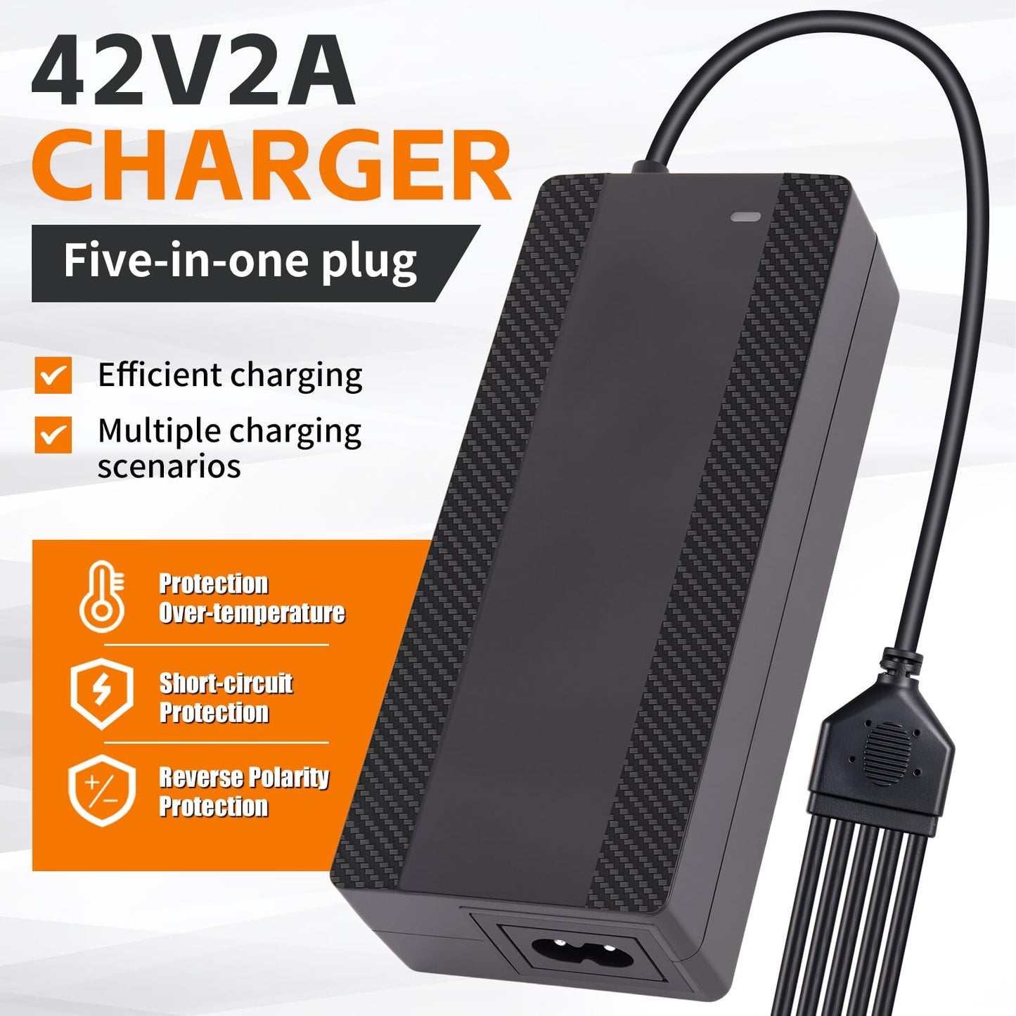 CraogeCoore 42V 2A Electric Scooter Charger for 36V Lithium Battery, 5-in-1 Plug Ebike Charger for Gotrax, Jetson, Razor, Swagtron, Bird, Segway,UL Certified