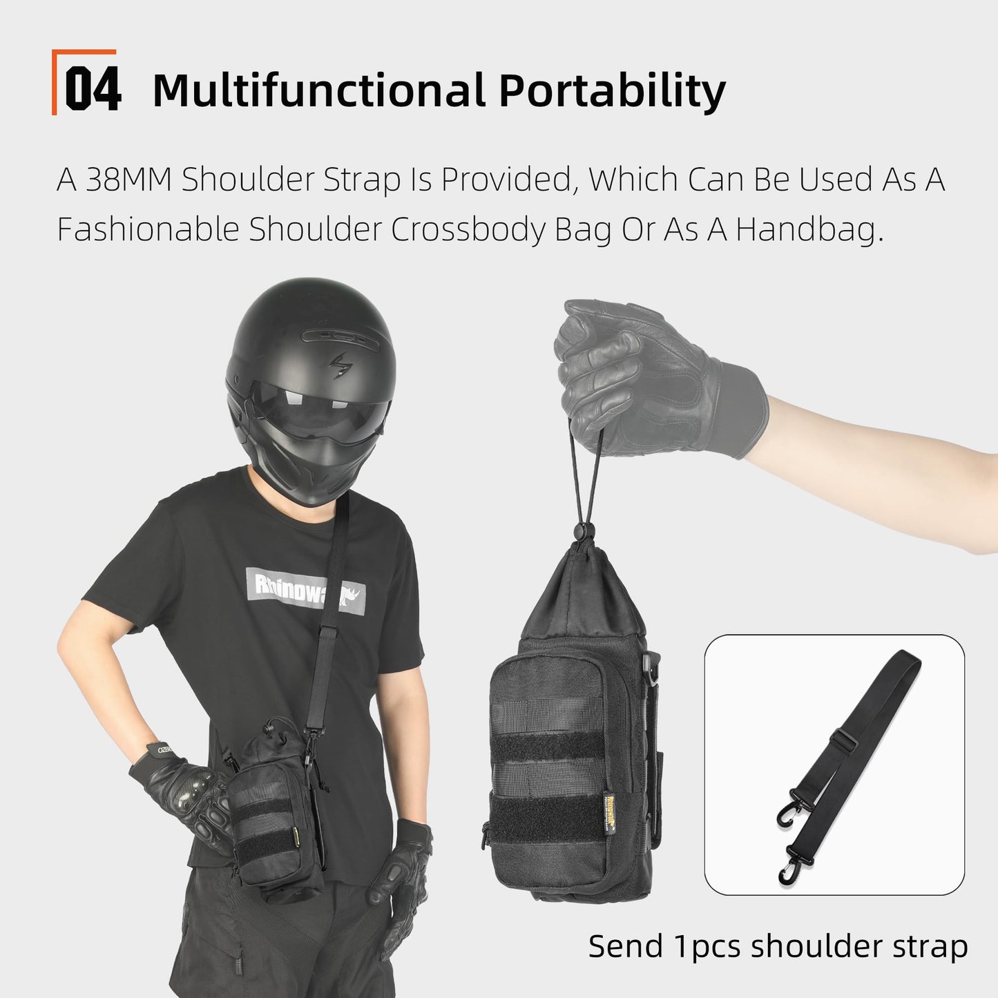 Rhinowalk Motorcycle Water Bottle Holder Bag Tactical Pouch with Drawstring Molle Insulated Bottle Bag Cool Powersports