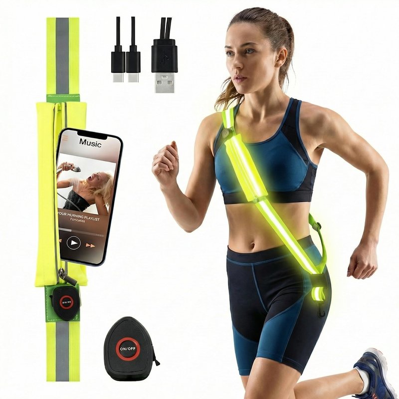 Little World LED Reflective Belt – Rechargeable High Visibility Safety Gear for Night Running, Walking & Cycling - Adjustable Reflective sash for Men Women