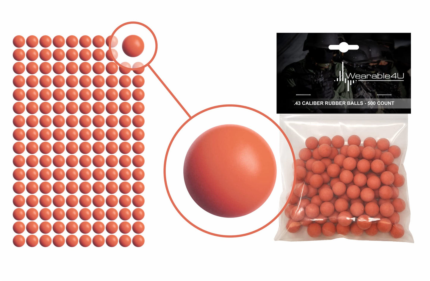 Wearable4U .43 Caliber Rubber Balls New Reusable Training Soft Rubber Balls for Paintball Guns (500 Rounds, Orange x 500)