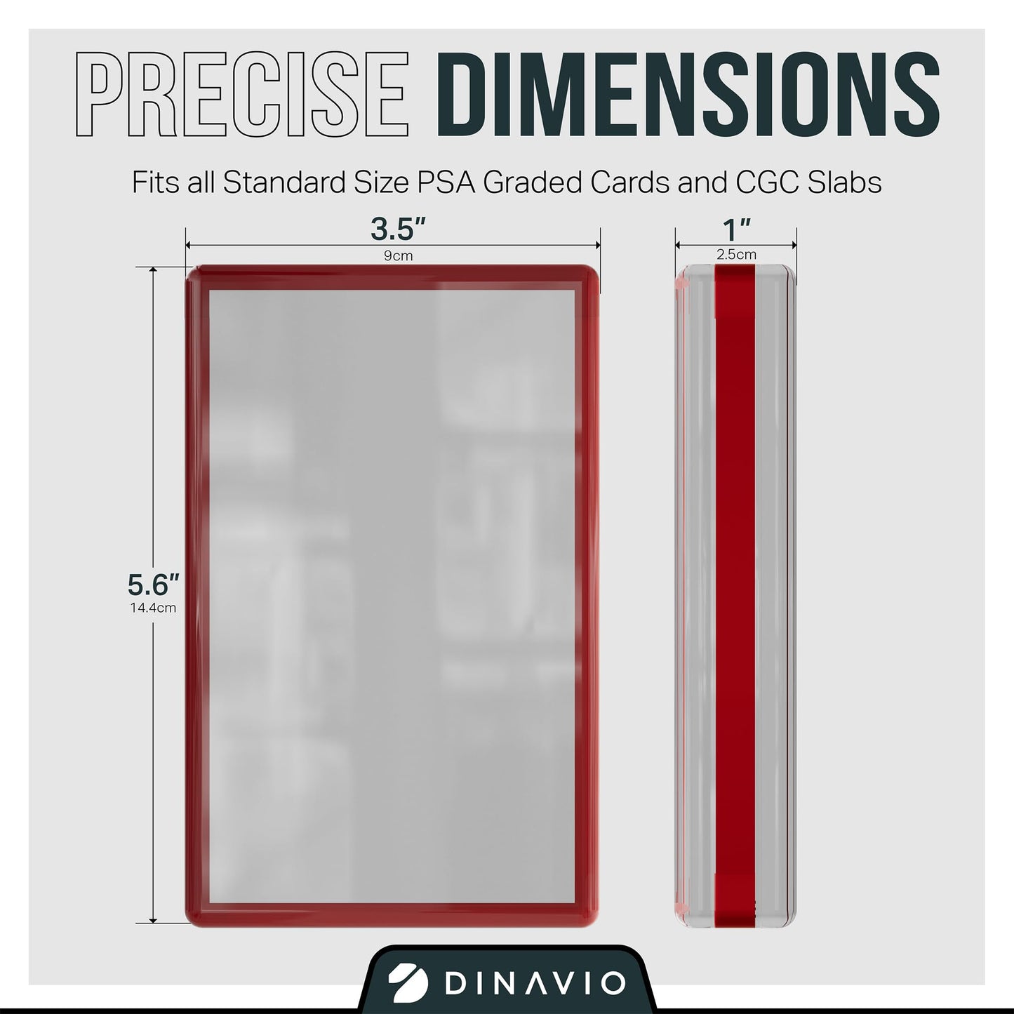 Dinavio Crafthouse PSA Graded Card Display Acrylic Case for Standard PSA and CGC Slabs - Slab Case - PSA Card Case - Graded Card Display Case - Updated Dimensions - Stand Included (Red Border)