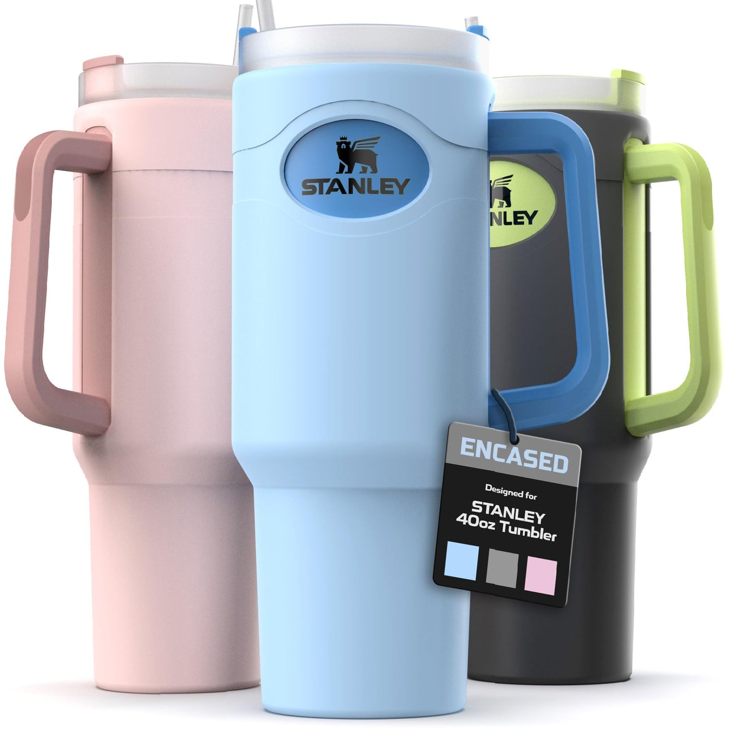 ENCASED Full-Sleeve Silicone Skin for Stanley 40oz Tumbler with Handle | Non-Slip Boot Protector Case | Colors Available (Blush Pink)