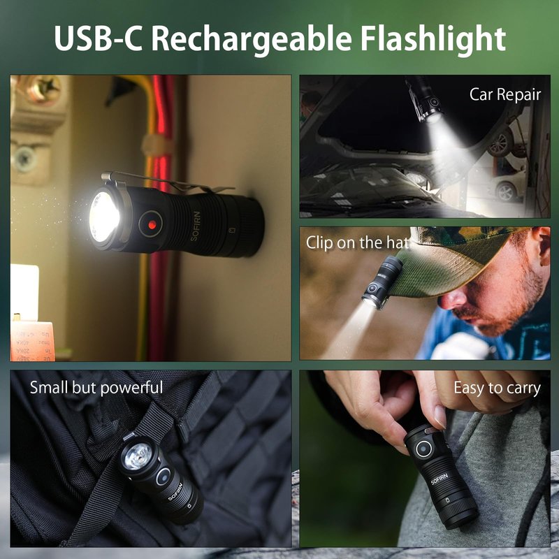 sofirn SC13A Rechargeable Mini Flashlight, Bright Flashlight 1300 Lumens, Andruril 2 UI, IP68 Waterproof, Pocket Flashlight for Everyday Carry Camping Hiking Exploring