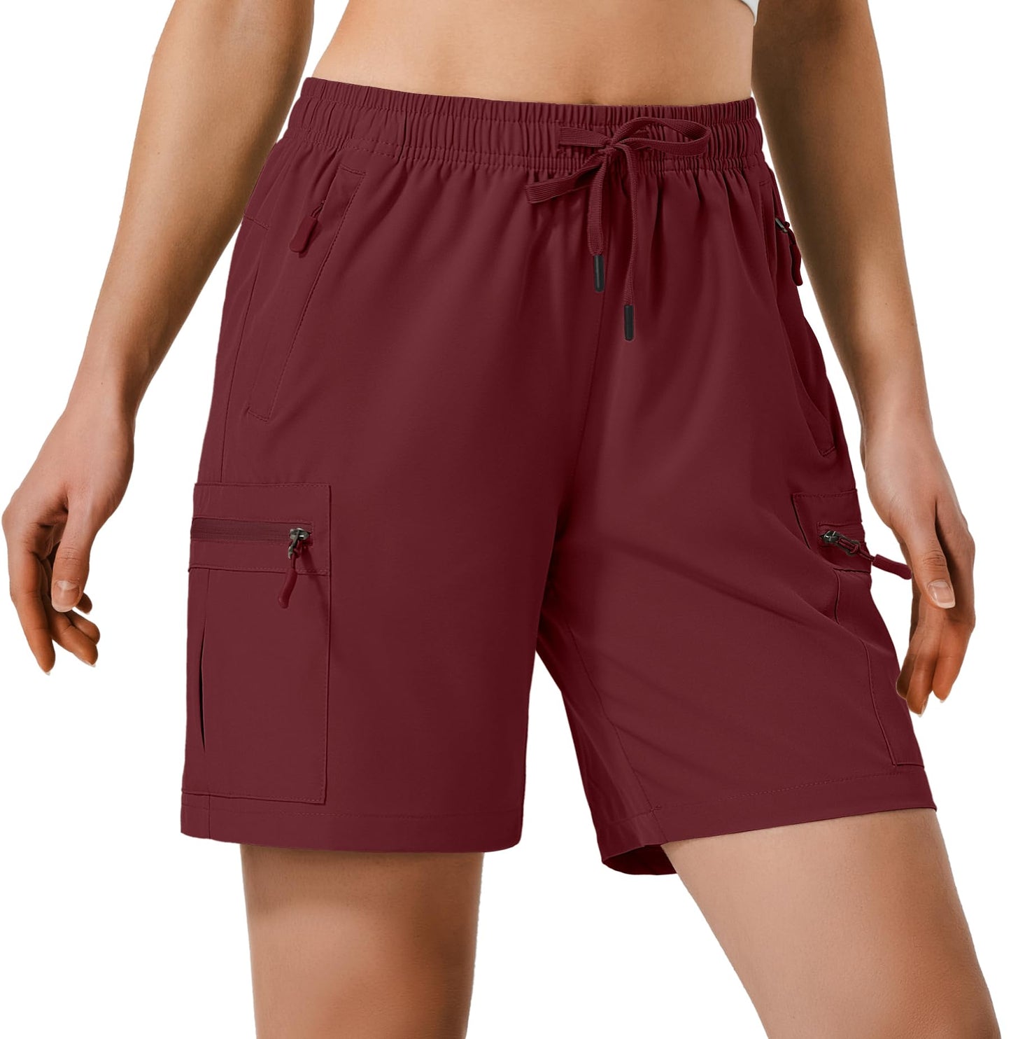 Hugut Women's Lightweight Hiking Cargo Shorts Quick Dry Athletic Shorts Camping Travel Golf Zipper Pockets Water Resistant Maroon