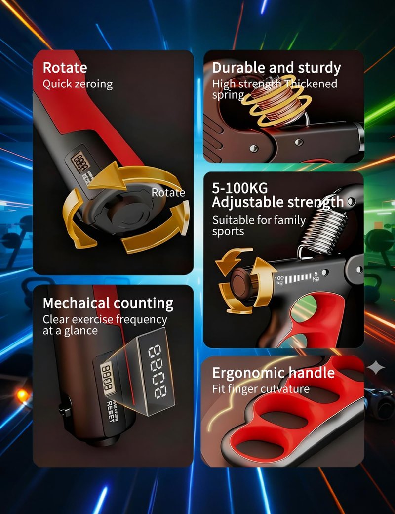 ProGrip Strength Trainer with Auto-Count & Wide Adjustment (11-220 LBS) –Hand Strengthener Kit for Home Gym, Forearm Building & Recovery Training