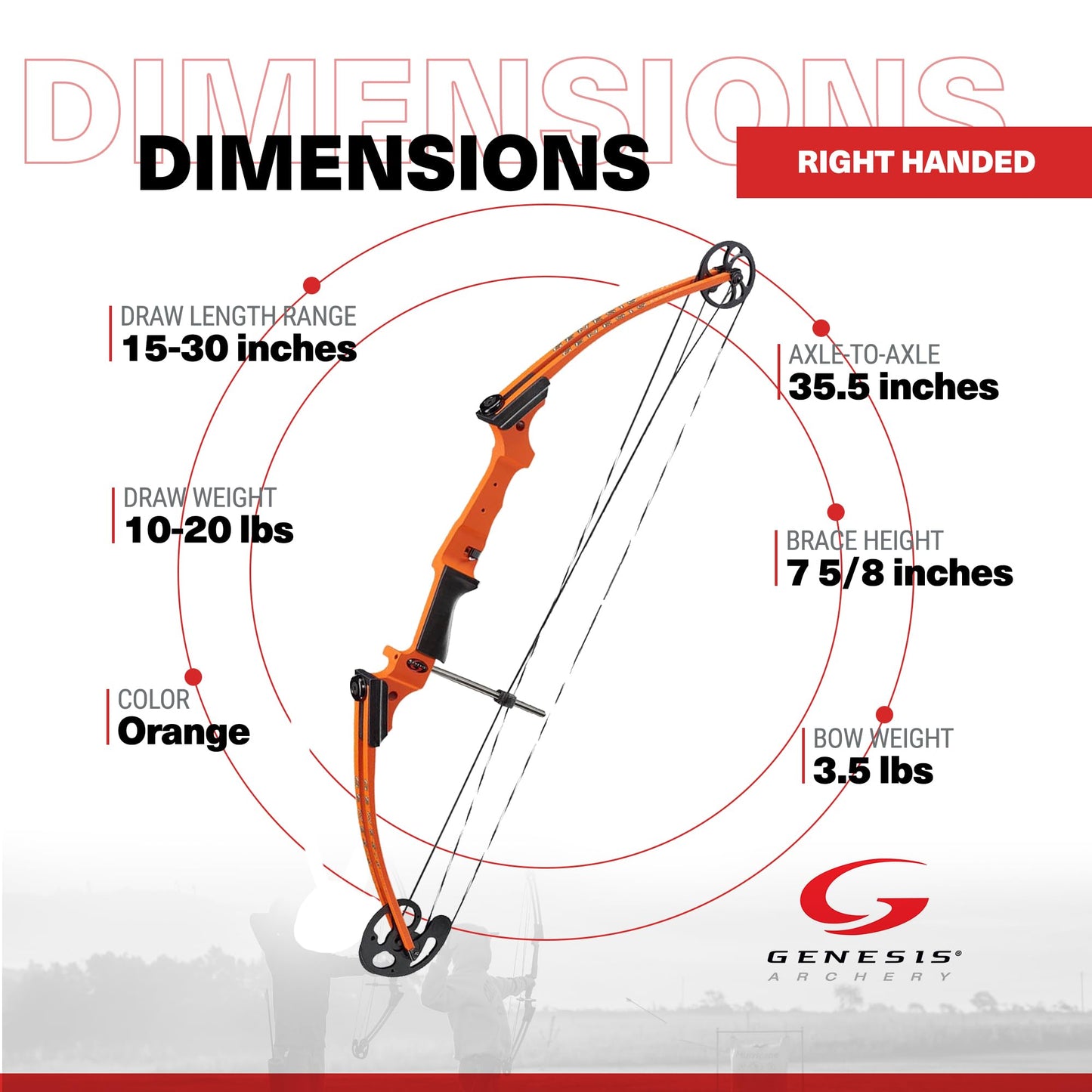 Genesis Archery Original Compound Bow with Adjustable Riser, 15"-30" Draw Length, 10-20 lb Draw Weight, All Skill Levels, Draw Hand - Right, Orange