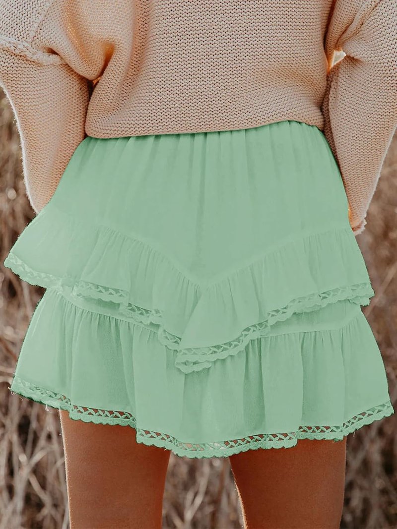 Aoudery Flowy Shorts for Women - Casual Boho Ruffle Tiered Skorts | High Waist Mini Golf & Tennis Shorts