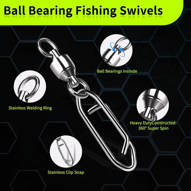 Fishing Swivels & Quick-Change Clips - 25 Pcs Pro Saltwater 360° Spin Stainless Steel Heavy-Duty Corrosion-Proof