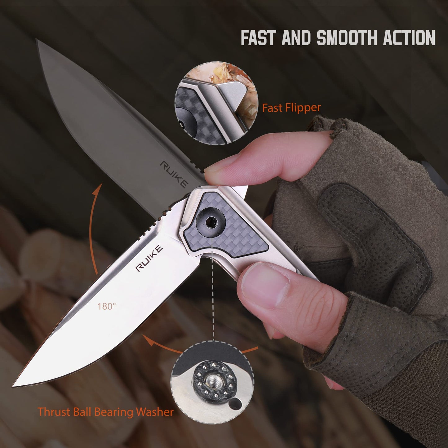 Ruike Tactical Folding Pocket Knife for Men,N690 Stainless Steel Blade,TC4 Titanium Alloy Handle,Frame Lock,Lightweight,Clip Belt Carry,Small Camping Cool Flipper Microtech Elemental Survival Hiking Hunting Outdoor Gadget Gear Tool Father Gifts