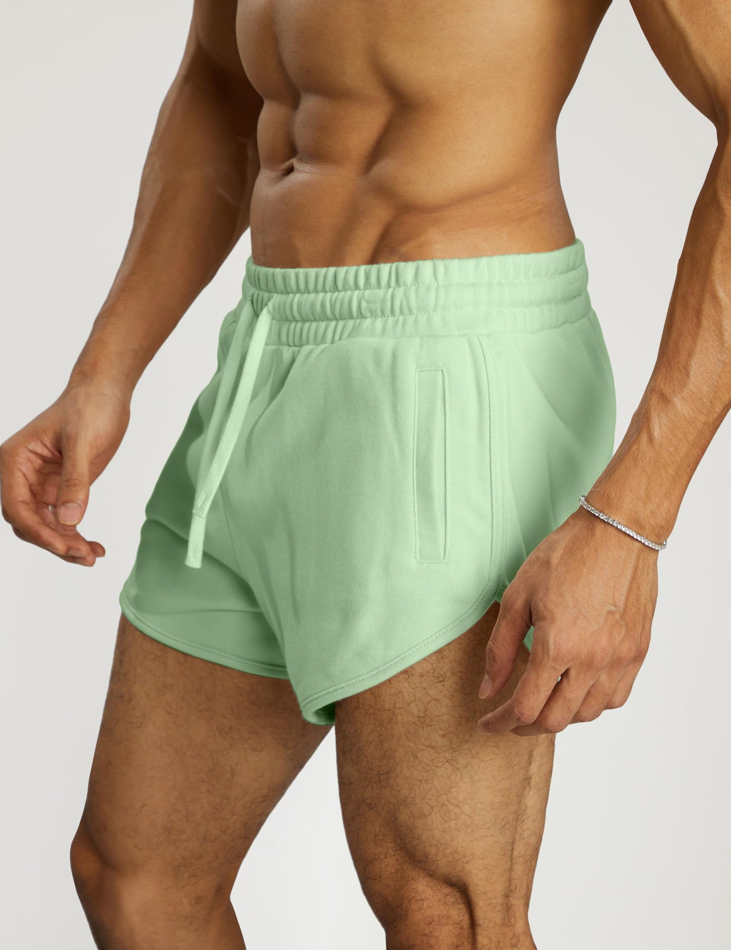 Ouber Men's 3" Gym Workout Short Casual Cotton Bodybuilding Shorts Running Athletic Short with Pockets, Mint Green XXL