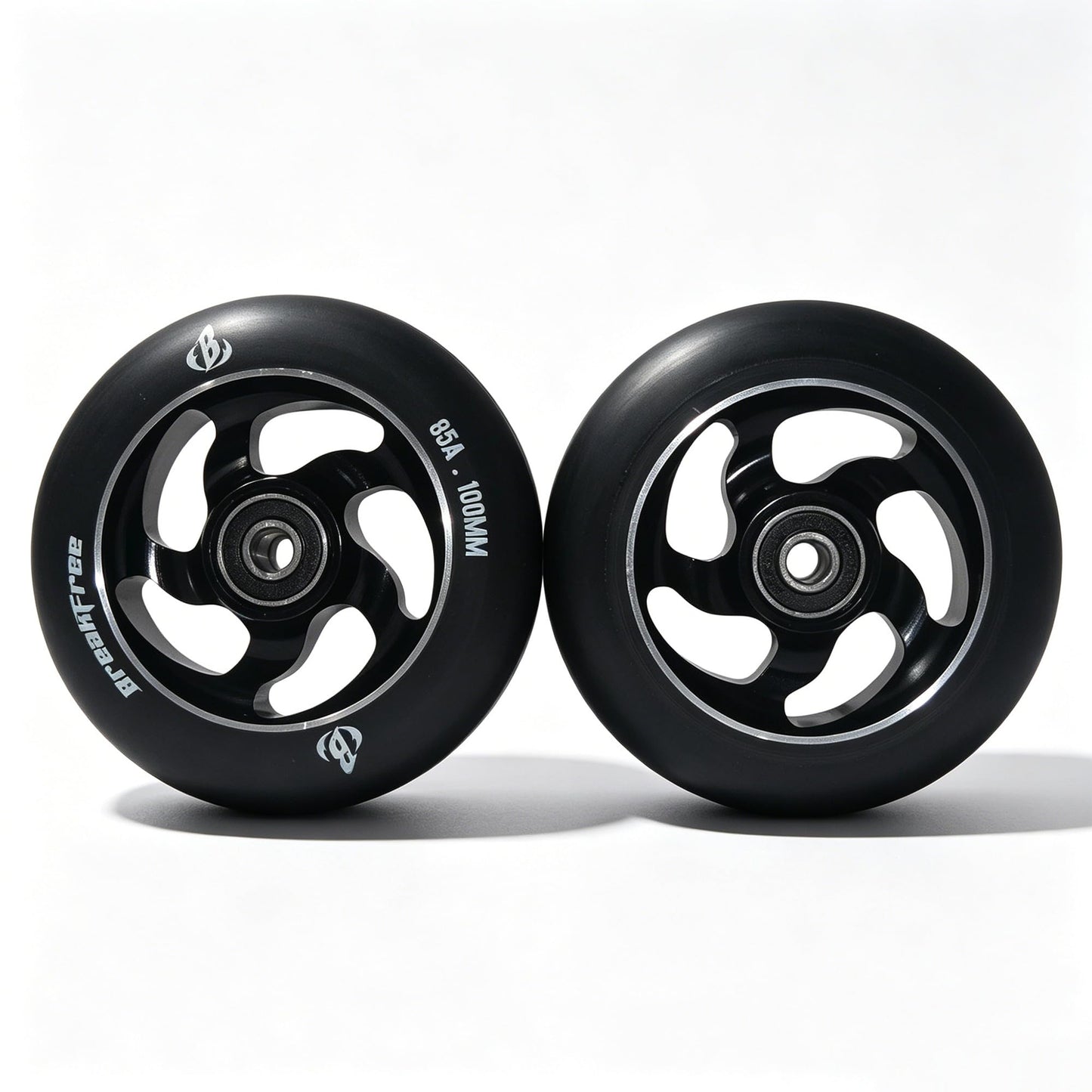 B BREAKFREE 100mm Replacement Scooter Wheels Aluminum Core High Rebound Polyurethane 85A Hardness 2 Pack for MGP/Razor/Lucky Pro Scooters(Black)
