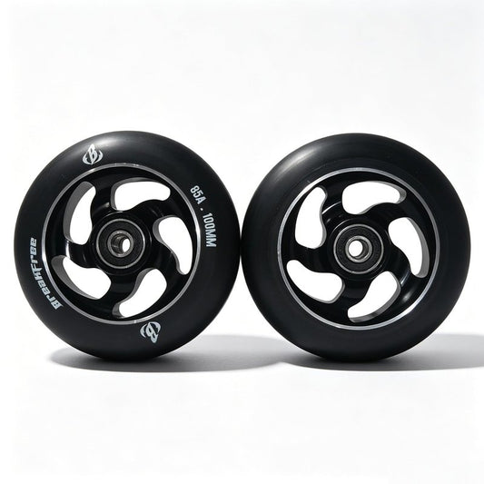 B BREAKFREE 100mm Replacement Scooter Wheels Aluminum Core High Rebound Polyurethane 85A Hardness 2 Pack for MGP/Razor/Lucky Pro Scooters(Black)