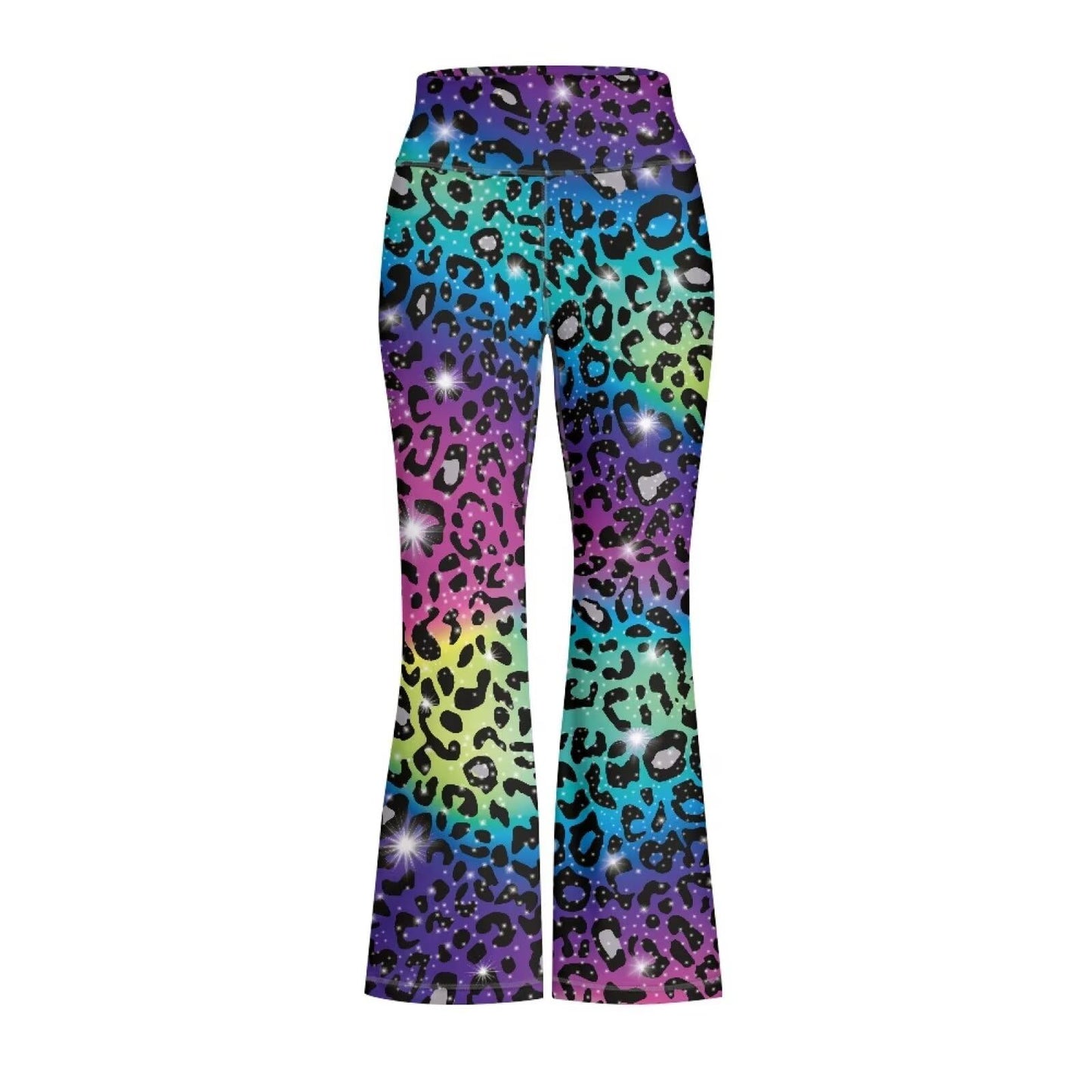 ELEDIZI Colourful Leopard Print Leggings for Teen Girls Flare Leggings Trendy Clothes for Girls 7-8 Wide Leg Yoga Pants Non See-Through Workout Pants Shapewear for Fitness Pilates Dance