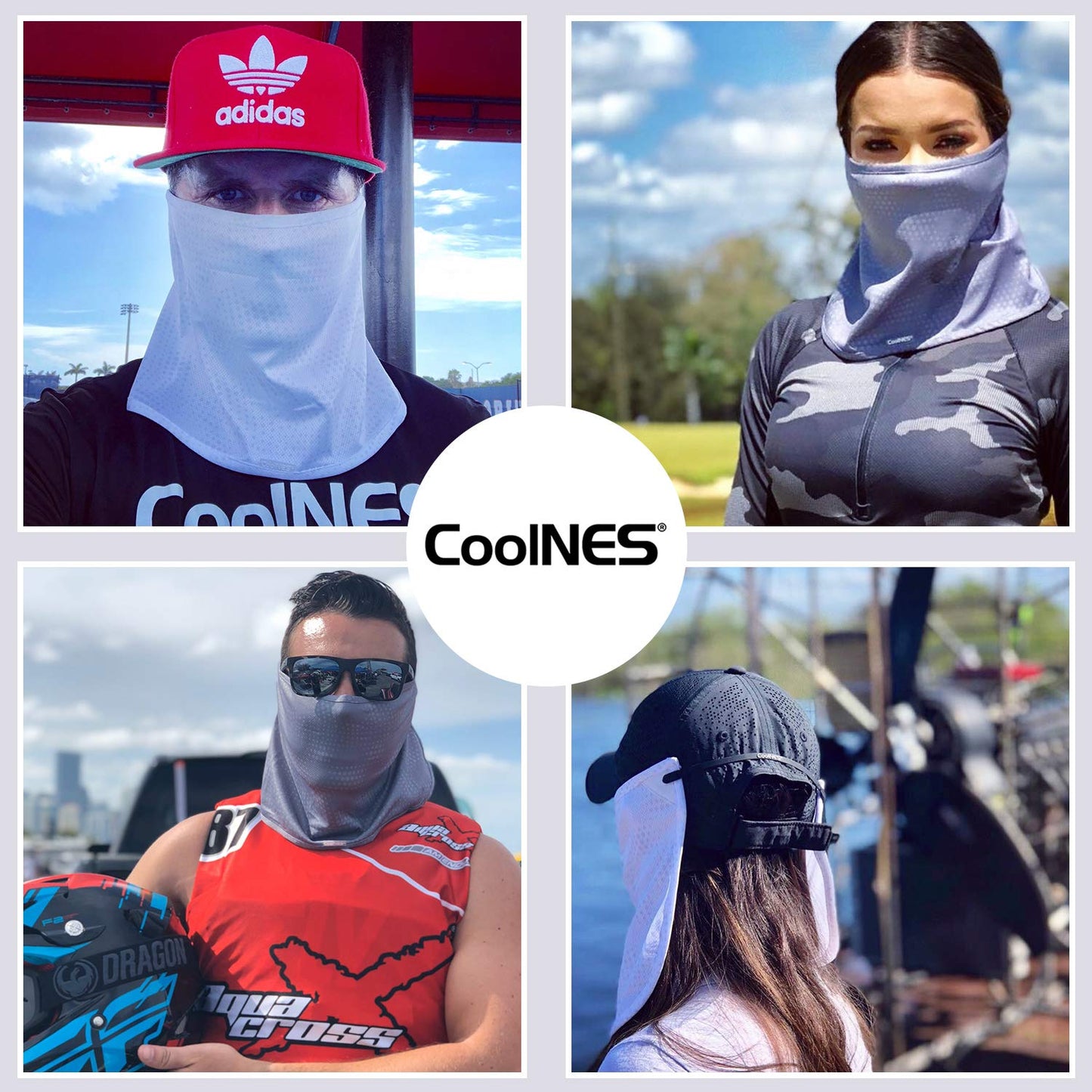 CoolNES - UV Sun Protection Neck Drape Adjustable Multifunctional 2 in 1 Face Covering for Outdoor Fishing - Unisex White