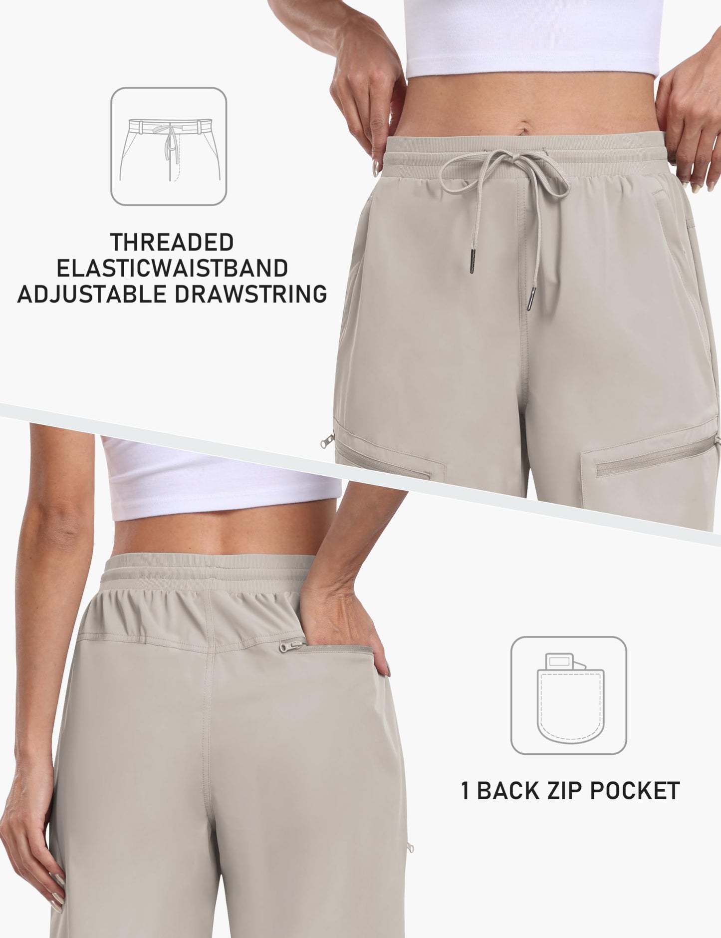 MoFiz Long Shorts for Women Knee Length Quick Dry Half Shorts Women Stretch Womens Long Hiking Shorts Knee Length with Pockets Light Khaki X-Large