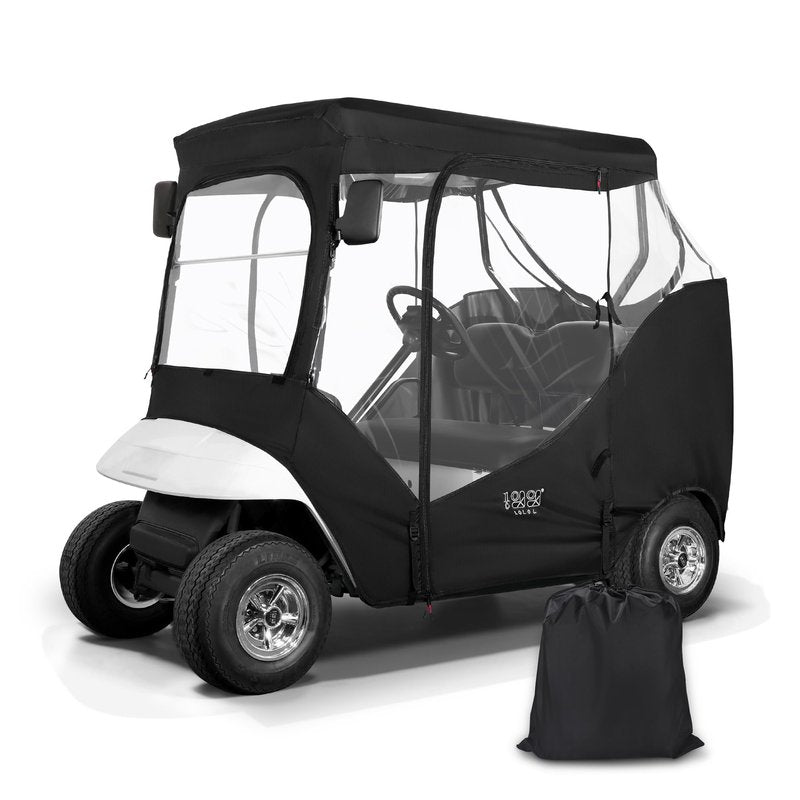 10L0L Golf Cart Weather Enclosure for EZGO TXT & RXV, 2 Passenger Waterproof Portable Drivable Golf Cart Storage Cover,Travel 4-Sided Driving Enclosure (Black/Transparent)