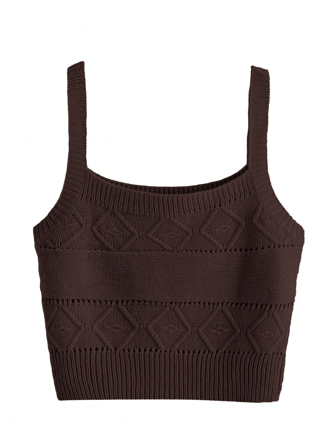 SweatyRocks Women's Sleeveless Solid Knit Straps Crop Tank Tops Brown Medium