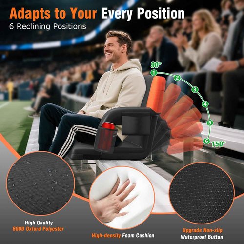 Suteck Dual-Sided Heated Stadium Seats for Bleachers with Back Support, 25" Portable Heated Bleacher Seat with Backrest, 3 Heat Levels, 5 Pockets – Ideal for Outdoor Stadiums and Events