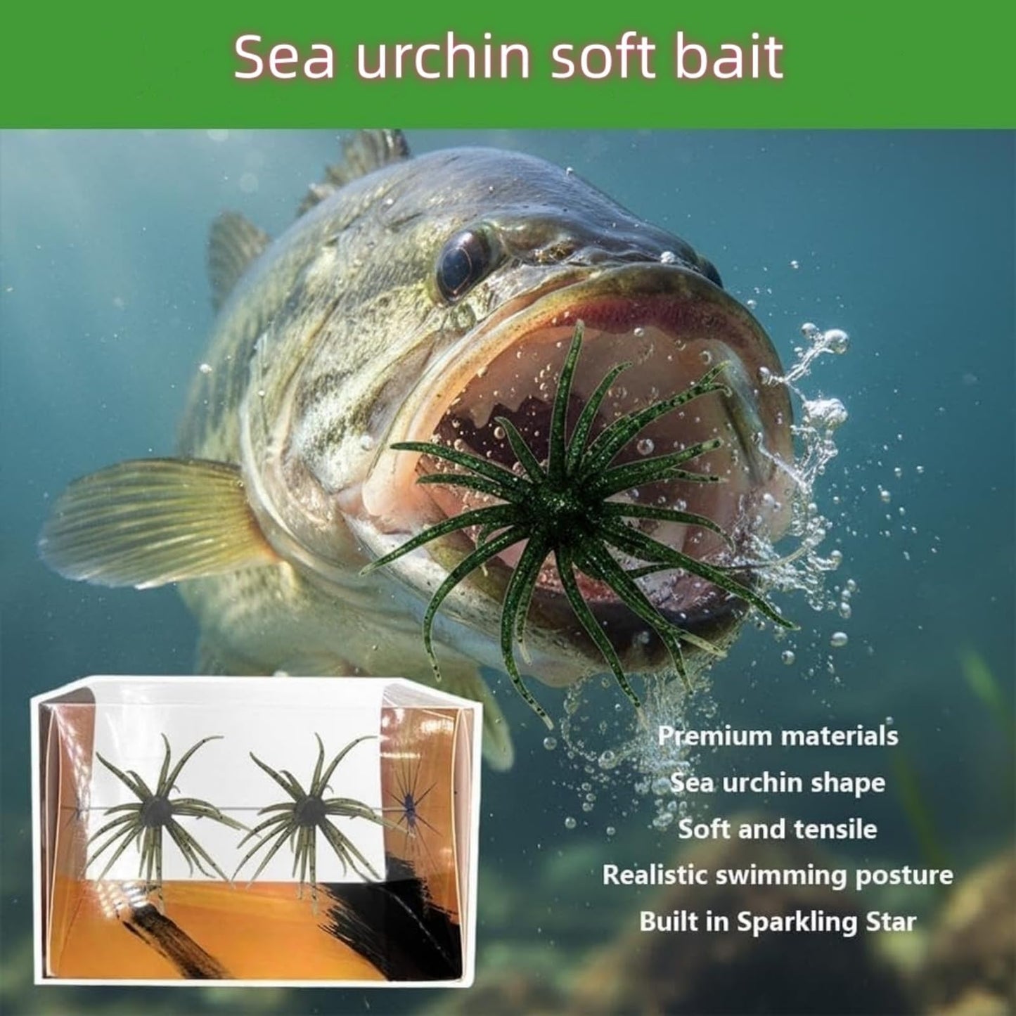 Tentacle Creature Lure,Finesse Lifelike Fishing Lures with Multiple Tentacles,Soft Plastic Baits for Bass Fishing,Drop Shot,Wacky Rig/Neko Rig and Finesse,Slow Sinking，sea Urchin Bait (A)