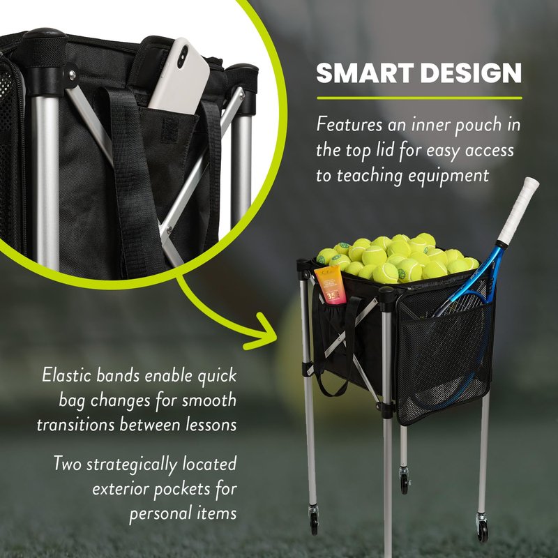 Racket Pets The Ball Tote - Replacement Bag for Tennis and Pickleball Pro Teaching Cart Hopper, Large Tote Bag For 150 Tennis Balls or 100 Pickleballs, Frame Not Included, (Black)