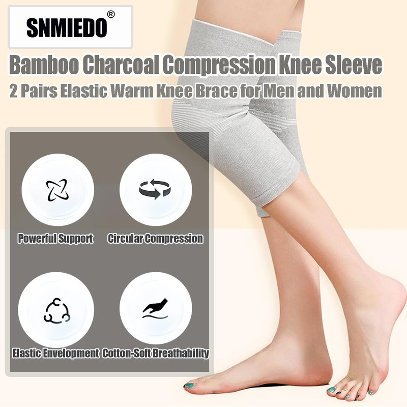 SNMIEDO Bamboo Charcoal Compression Knee Sleeve - 2 Pairs Elastic Warm Knee Brace for Men and Women - Compression Knee Pads for Arthritis (Black+Gray, X-Large)