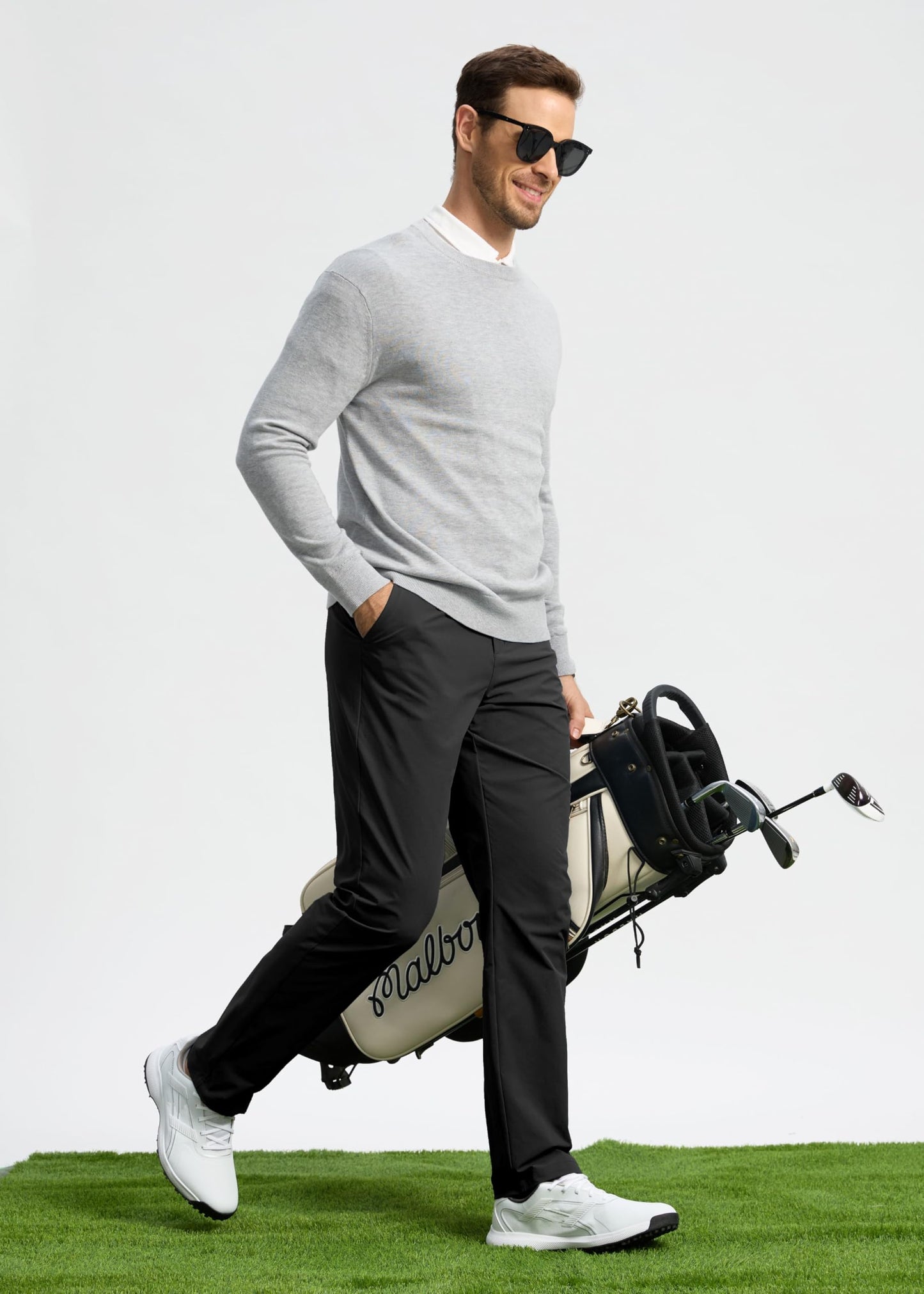 Pudolla Men's Golf Pants Stretch Work Dress Pants Men's Dress Pants 34 Lightweight Quick Dry Trousers with Pockets(Black 35Wx34L)