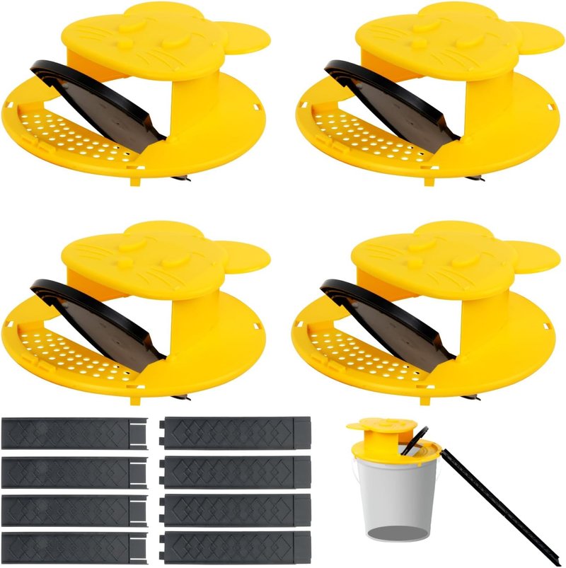 Mouse Trap Bucket - Multi-Catch Indoor Traps for Home | Auto-Reset, Humane or Lethal - Fits 5 Gallon Bucket - 4 Pack