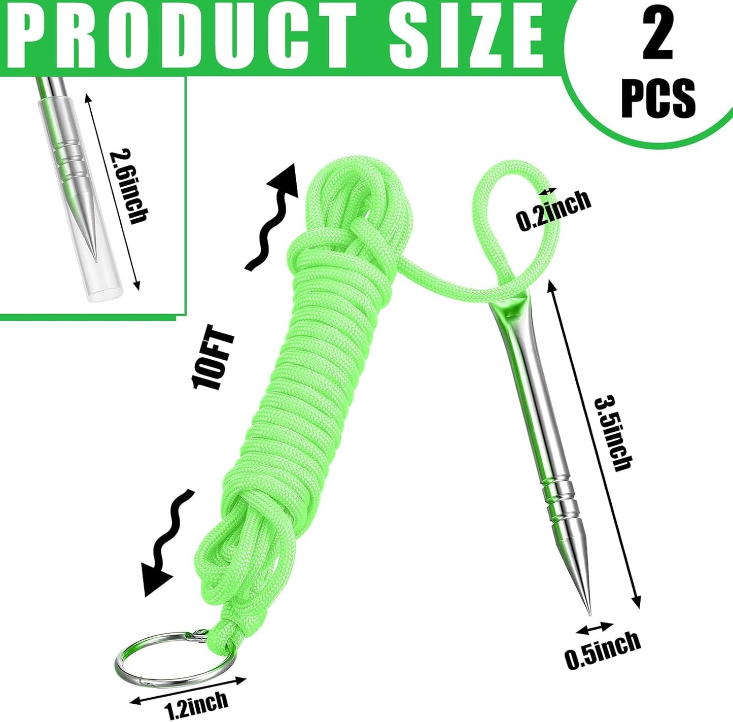 Glow in The Dark Paracord Fishing Stringer - 10 Ft, 550lb Capacity, Stainless Steel Spike & Split Ring