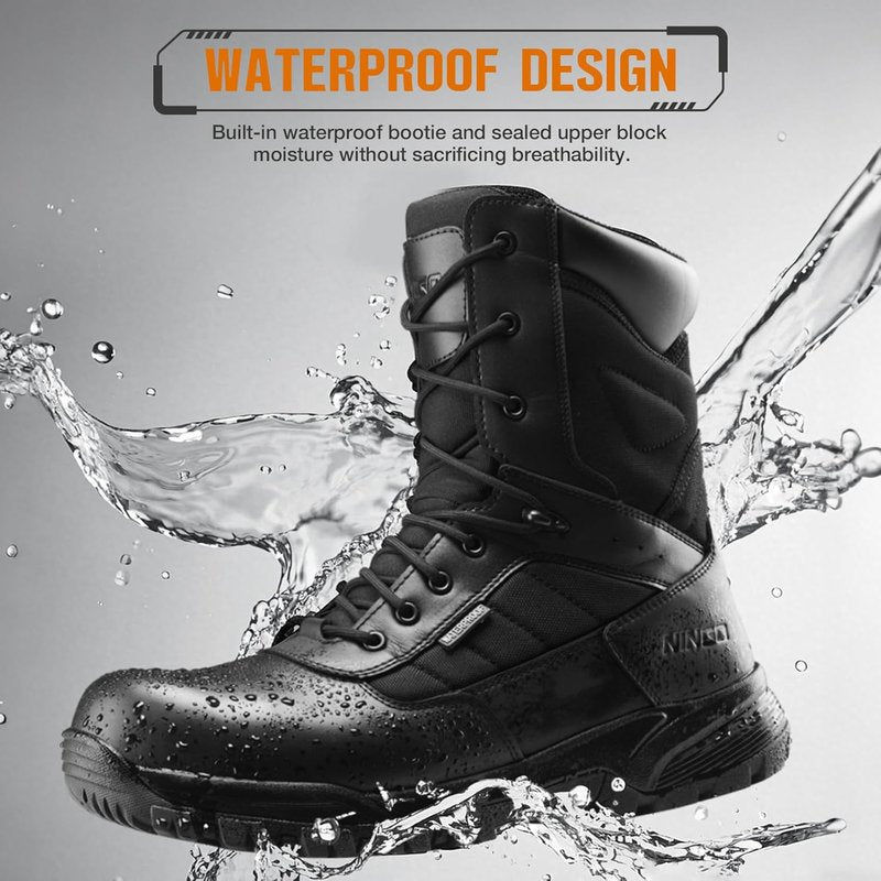 Composite Toe Work Boots for Men - Waterproof, Lightweight Design | 8" Leather Safety Shoes with Side Zipper, Non-Slip & Puncture Proof