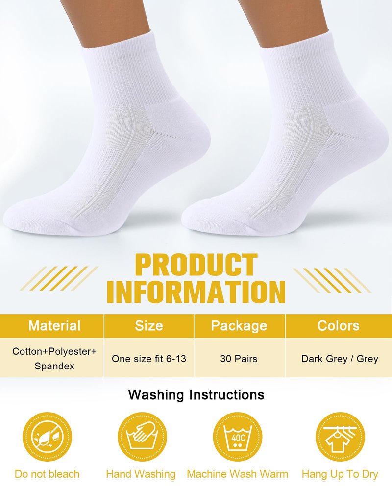 Langyiwee 30 Pack Cotton Men Athletic Ankle Socks Bulk Moisture Cushioned Wicking Quarter Sports Socks for Men Women